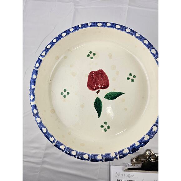 CROCK SHOP Inc CSI Stoneware Pie Dish Tart Plate Blue Spongeware Apple 9.75"